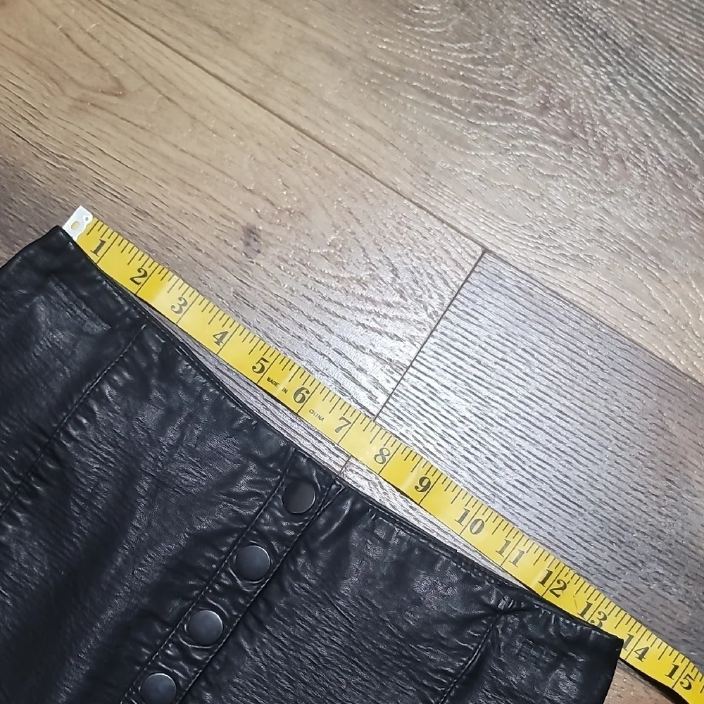 Free People Black Button-Front Vegan Leather Mini Skirt